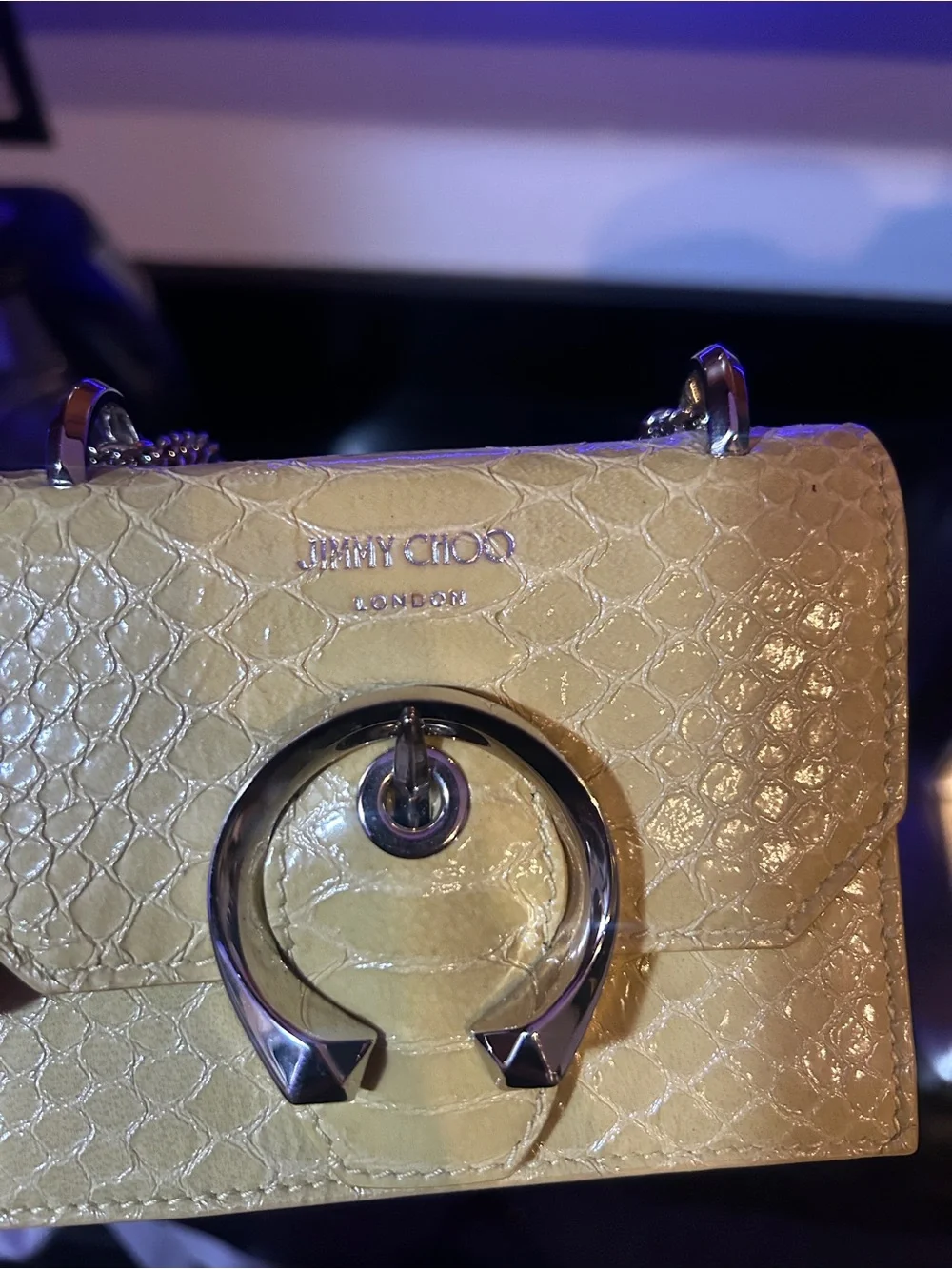 Jimmy Choo Yellow Mini Leather Crossbody with Silver Chain and Ring Clasp